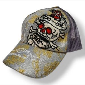 Vintage Ed Hardy Christian Audigier Tattoo Embroidered Rhinestone Snapback Hat